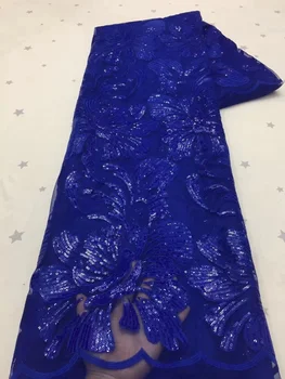 Kraliyet Mavi Nijeryalı sequins dantel kumaş 2021 yüksek kalite afrika fransız dantel kumaş Payetler İle düğün parti elbise için