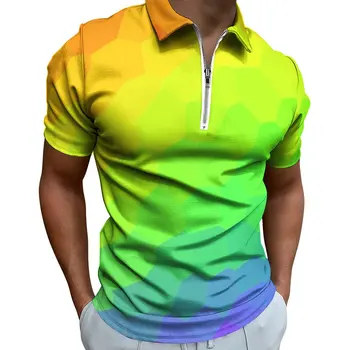 Ombre Baskı Rahat T-Shirt Gökkuşağı Degrade polo gömlekler Fermuar Moda Gömlek Erkekler Desen Giyim Artı Boyutu 6XL