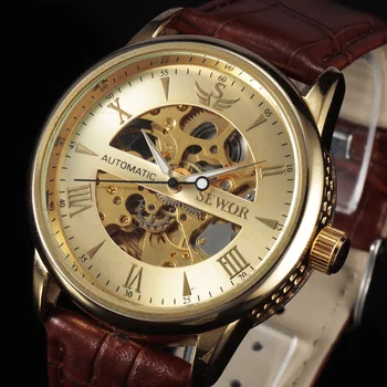 Rahat Moda Erkek Erkek Deri Askısı Mekanik İzle Vintage Reloj Elbise Relogio İskelet Arama Masculino Lüks Marka Saatler bu 