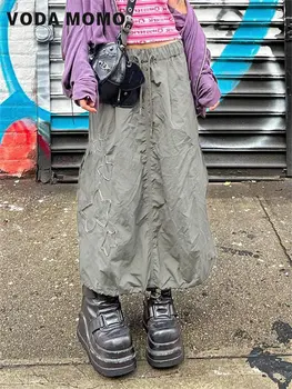 2020 sonbahar Harajuku Moda ıns retro Kadın Streetwear Kargo Etek Düz Renk İpli Düşük Bel Uzun Etek Cepler ile