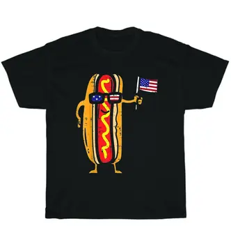 Hotdog Güneş Gözlüğü Amerikan Bayrağı ABD 4th Temmuz Saf Pamuk T Gömlek Erkekler Rahat Kısa Kollu Tees Tops Dropshipping