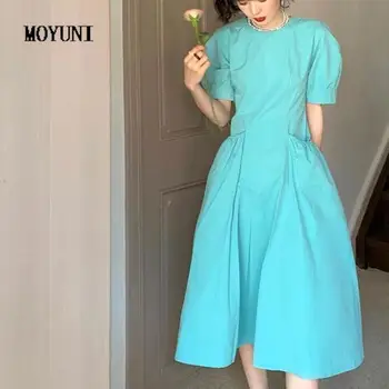 Japon Katı Zarif Elbise Kadın Yaz Tasarımcı Tatlı uzun elbise Kadın Rahat Kısa Kollu Döner Akşam Parti Sundress