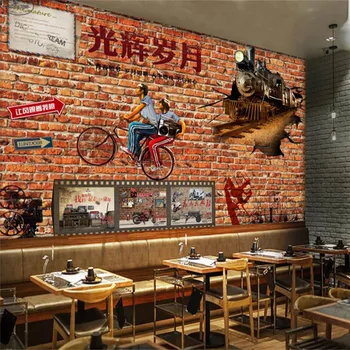 Retro Nostaljik Gençlik Sınıf Arkadaşları Lokomotif Tuğla Duvar Arka Plan Duvar Kağıdı Bar Restoran Endüstriyel Dekor Duvar Kağıdı 3D