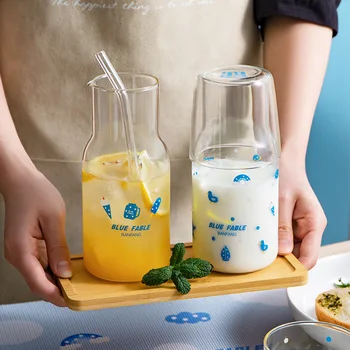 Iki Parçalı Cam Su Bardağı 500Ml Artı 275Ml Su Bardağı Ev Restoran Moda Uygun meyve çayı Suyu Süt Soğuk İçecek Bardağı