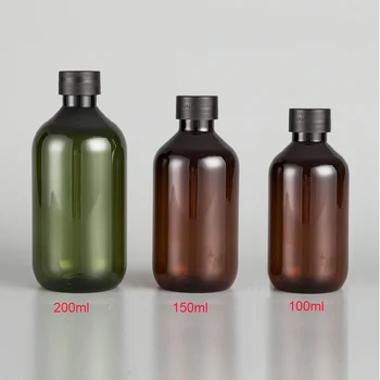 100 ml 150 ml 200 ml Boş plastik vidalı kapak doldurulabilir şişeler, kahverengi yeşil uçucu yağ şişesi konteyner, plastik kozmetik şişe