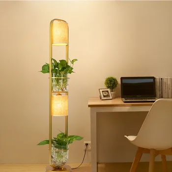Modern dekoratif bitki çiçek zemin lambası kumaş abajur cam çalışma masası zemin lambası ac110v-220v