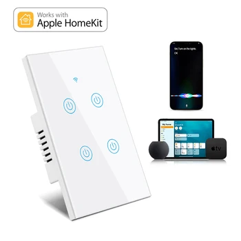 ABD Standart Homekit akıllı dokunmatik 4 Gang ışık anahtarı Ev Otomasyonu APP Ses Uzaktan Kumanda Google Asistan Alexa Apple Siri