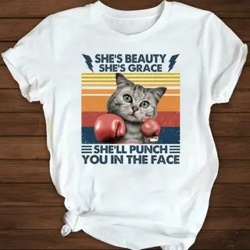 Komik Kedi O ' ll Yumruk Size Yüz Komik Vintage Boks Kedi T-shirt