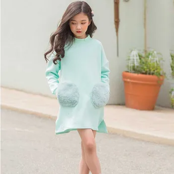 Kadife Tişörtü Kızlar İçin Elbiseler Sonbahar Bahar Genç Kız Elbise 2022 Uzun Kollu Okul Hoodies Tops Bebek Giyim