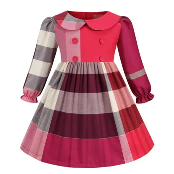 Bebek Kız Elbise Prenses Parti gündelik giyim Çocuk Giysileri Ekose Çocuk 2022 İlkbahar Sonbahar Uzun Kollu 1-8 Yıl y12