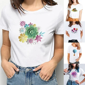 Kadın Beyaz Temel O-Boyun T Shirt Yaz Yeni XXS-5XL Slim fit Tees Kadın Bayanlar Moda Üst Giydirin 3D Serisi Baskı T-Shirt