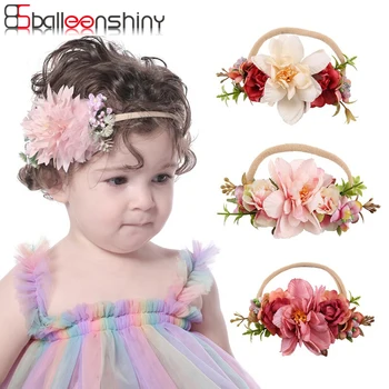 BalleenShiny Bebek Kız Kafa Bandı Kawai Prenses Taç saç aksesuarları Çiçek Küçük Kız için Naylon Çiçekler Fotoğraf Sahne Düşük Fiyat