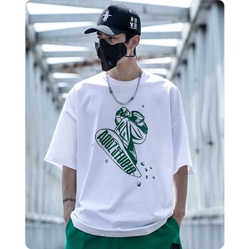 Yaz Tee erkek Giysileri Unisex Harajuku Hiphop Streetwear Boyun Uzay Kaykay Kötü baskılı tişört Gevşek Şık