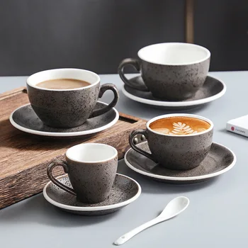 Japon Seramik kahve fincan ve çay tabağı seti 300 ml Japon ve Kore tarzı retro İtalyan konsantre latte cappuccino fincan