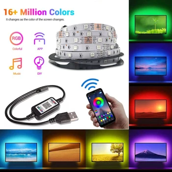 Bluetooth uyumlu usb'li şerit LED ışık 5050 SMD DC 5V USB RGB ışıkları esnek LED lamba bant şerit RGB TV masaüstü yatak odası