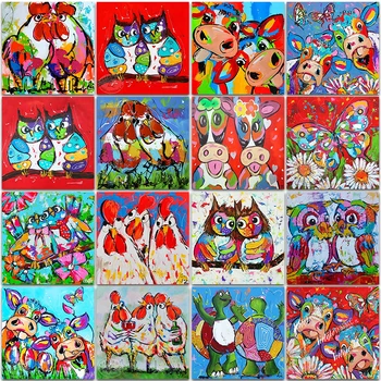 5D DIY Elmas Boyama kiti hayvan Renk inek baykuş tavuk Tam Kare ve Yuvarlak mozaik nakış Çapraz dikiş ev dekor Boya Sanat
