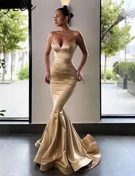 Normicel Zarif Kadın Şampanya V Yaka Balo elbisesi Uzun Spagetti Sapanlar Leke Kılıf Abiye