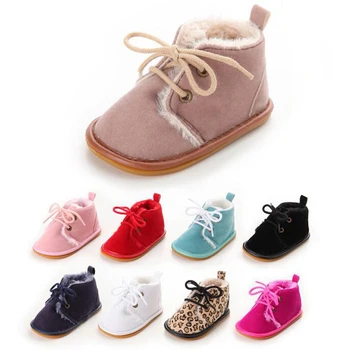 Yeni Deri katı Yenidoğan Bebek ayakkabıları toddler Kız erkek İlk Yürüyüşe ayakkabı dantel-up süper sıcak Peluş çizmeler