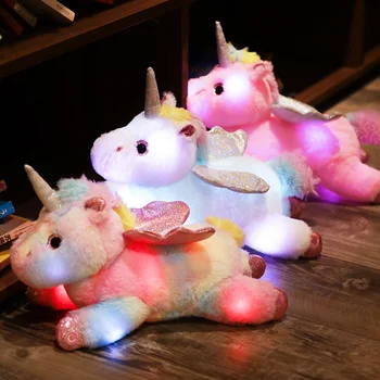 Sevimli Unicorn Light Up peluş oyuncak Yastık Kucaklama Aydınlık Doldurulmuş Hayvan Bebek Kawaii Doğum Günü Noel Hediyesi Kız Erkek Çocuklar için çocuk