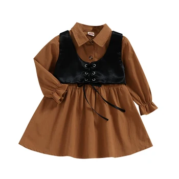 Küçük kız elbisesi ve Kaşkorse Moda Şerit/Düz Renk Uzun Kollu Elbise Bandaj Yelek ile 2022 Yeni moda