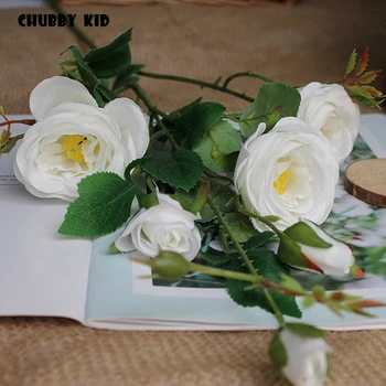 Toptan Yüksek kalite 6 kafaları yapay çiçek gül 92cm uzun saplı sahte düğün dekoratif ipek çay 10 adet/lot gül 