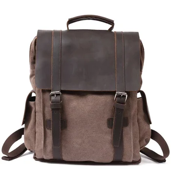 YUPINXUAN Moda Sırt Çantası Erkekler Tuval Deri Sırt Çantaları Okul Sırt çantası Aşınmaya Dayanıklı Seyahat Çantası Büyük
