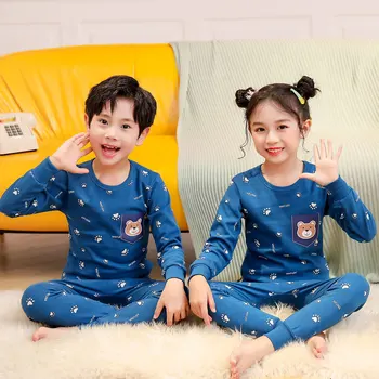 Sonbahar Kış Pamuk Bebek Kız Giysileri Uzun Kollu Karikatür Pijama Bebek Pijama Kıyafetler Pijama Çocuklar Noel Pijama Takım Elbise