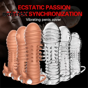 Yeniden kullanılabilir Prezervatif Bayanlara Seks Oyuncak 18G-spot Klitoris Stimülasyon Kristal Çıplak Renk Erkek Giyilebilir Vibratör Masaj Penis Kollu