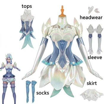 Zyra Cosplay Kostüm Oyunu LOL Kristal Gül Zyra Cosplay Kostüm Seksi Kadın kostüm Etek Kıyafetler Çorap Tam Set Peruk