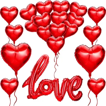 Amawill 30 Adet sevgililer Günü Kırmızı Kalp Folyo Balonlar Aşk Folyo Kalp Şeklinde Balon Gelin Duş Nişan Dekorasyon