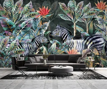 Özel ev dekorasyon 3d duvar kağıdı el boyalı İskandinav tropikal bitkiler hindistan cevizi ağacı zebra orman manzara fotoğraf duvar kağıdı