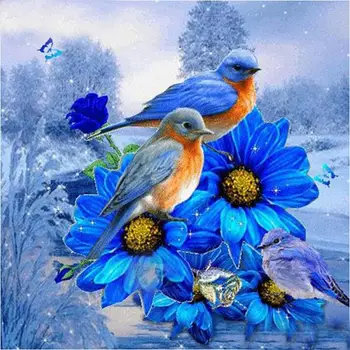 İğne Elmas Nakış Sıcak Satış 5d Kare Elmas Boyama Kuş Mavi Çiçek Resim El Yapımı Taklidi Ev Dekor