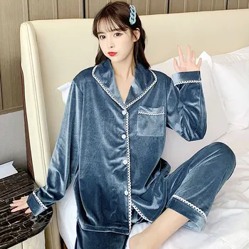 Beyaz Kadın Kadife 2 ADET Pijama Setleri Seksi Hırka Şerit Pijama Takım Pijama Sonbahar Kış Kıyafeti Loungewear Ev Giyim