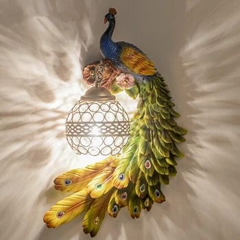 Iskandinav Lüks Sanat Duvar Lambası Bohemia Renk Reçine Tavuskuşu LED Parlaklık Kristal Abajur Duvar Lambası Yatak Odası Başucu Duvar Aplik Lambası