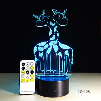3D LED gece lambası çift kafa geyik 7 renk ışık ile ev dekorasyon için lamba inanılmaz görselleştirme optik Illusion AW-128