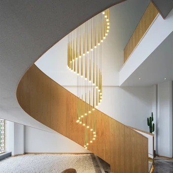 Merdiven Uzun LED Avize Modern Dubleks Döner Oturma Odası Salonu Villa Halka Deco Asılı ışıklar şerit Kolye Lambaları