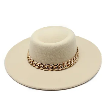 Yaz geniş ağız ilmek melon şapka 9.5 cm Kadın zarif retro tarzı İngiliz yün caz şapka sonbahar ve kış düz renk Panama