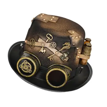2 Set Gotik Steampunk silindir şapka ile Gözlük, Zarif Çoğu Erkek ve Kadın için Baş Aşınma Aksesuar Gözlüğü Çıkarılabilir Dayanıklı Hediye