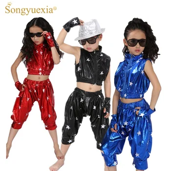 2022 Songyuexıa Hip Hop Caz modern dans kostümü çocuklar için 3 renk 110-150cm