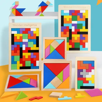 Renkli 3D Bulmaca Ahşap Tangram Matematik Oyuncaklar Magination Entelektüel Erken Öğrenme eğitici oyuncak Çocuklar İçin