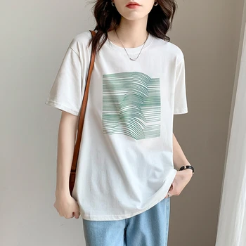 Pamuk Kısa Kollu Yaz Tarzı Üst Kore Moda Kadın T-Shirt Kadın Vintage Giyim Bluzlar 2021 Kawaii Harajuku