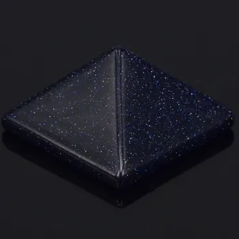 29x29MM Güzel Mavi Goldstone Kum Kristal Fengshui Piramit Şifa Reiki Şifa Oyma