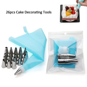 26 Adet / takım pasta torbası İpuçları Mutfak DIY Buzlanma Boru Krem Kullanımlık pasta torbası s + 24 Meme Seti Kek Dekorasyon Araçları Kek DIY Seti
