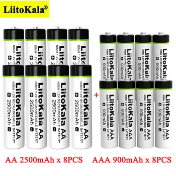 8 adet Liitokala 1.2 V AA 2500mAh Ni-MH şarj edilebilir pil + 8 adet AAA 900mAh ısı tabancası uzaktan kumanda fare piller