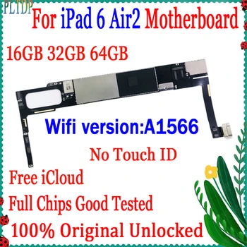 Tam Unlocked iPad 6 Hava 2 İçin A1566 Wifi Sürümü Anakart Ücretsiz icloud 100% Orijinal 16GB / 32GB / 64GB Mantık kurulu İyi Test Edilmiş
