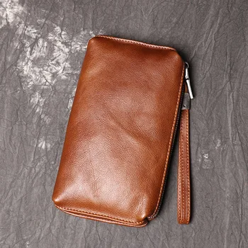 Doğal Cilt Vintage Erkekler el çantası En Hakiki Deri Rahat uzun cüzdan iş çantaları Küçük Telefon Çantası Yüksek Kaliteli Çantalar