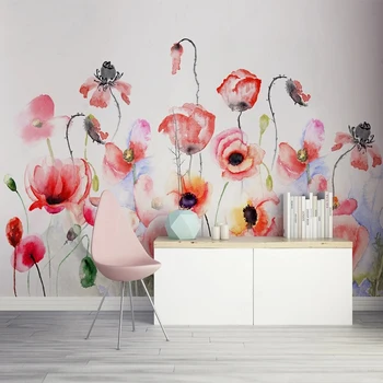 Özel Duvar Kağıdı Modern 3D Suluboya El Boyalı Ins Pembe Çiçek Güzel duvar kağıdı Arka Plan Dekor Papel De Parede