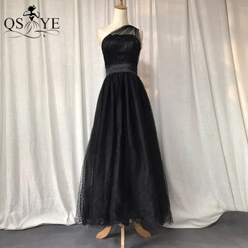 Siyah balo kıyafetleri Nokta Tül Dantel gece elbisesi Bir Omuz Resmi Elbise Çay Boyu Parti Elbise Kısa Kız Siyah Balo Elbisesi Yeni