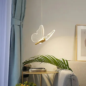 2021 LED Kelebek akrilik sarkıt Lamba, Modern Minimalist Oturma Odası Loft Nordic Restoran Lüks Yatak Odası Villa Dubleks Lamba