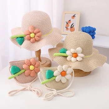 Yaz güneş şapkası Bebek Kız Kapaklar Güneş Koruma Prenses Anne Çocuk Plaj Hasır Şapka Açık çiçek saksısı Şapka Çocuklar Kızlar İçin